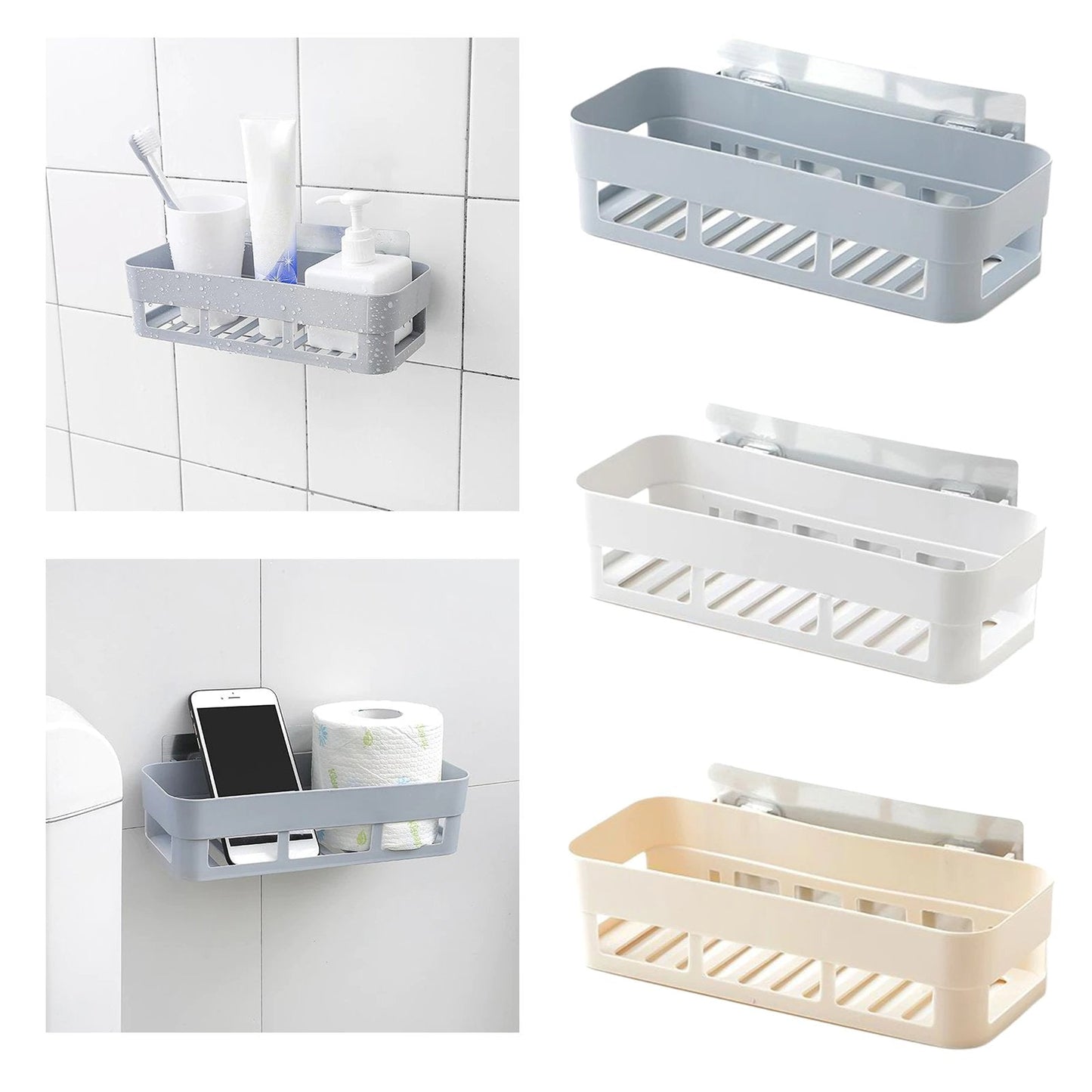 Plastic Storage Rack Self Adhesive Wall Storage Toilet Organizer